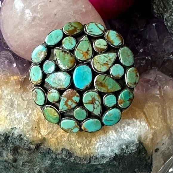 Sold 🦋 Turquoise large tile sterling silver adjustable ring - Picture 2 of 5